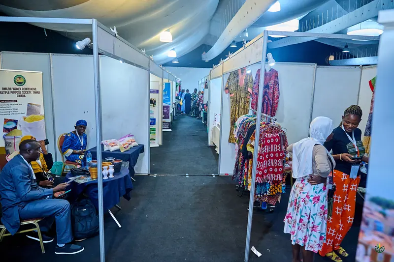 The exhibition aisle lined with booths